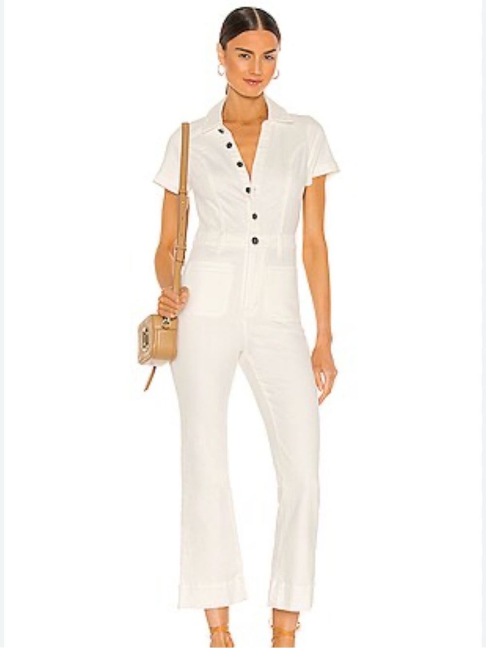 Show Me Your MuMu White Short-Sleeve Button-Front Jumpsuit